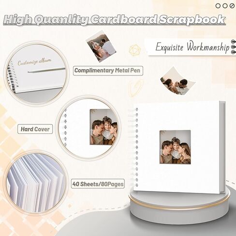 Popotop Scrapbook Photo Album,8x8in DIY Hardcover Kraft Photo Album with Display Picture Window,Personalized Blank Memory Book for Family, Wedding,Guest Book,Anniversary,80Pages/40Sheet in Kuwait