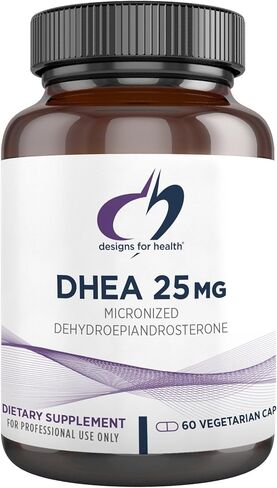 Designs for Health DHEA 25mg - مكمل DHEA للرجال + النساء - مكمل للمساعدة في دعم الشيخوخة الصحية، وسلامة العضلات، والطاقة + التوليف الهرموني - غير معدل وراثيًا (60 كبسولة) in Kuwait
