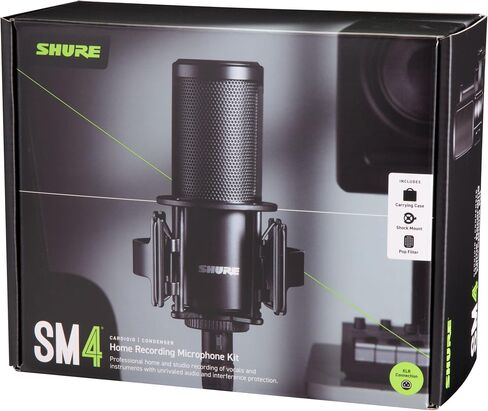 طقم ميكروفون تسجيل ستوديو SM4 من Shure، ميكروفون مكثف XLR Home Studio مع صوت جاهز للمزج - هيكل معدني بالكامل، يتضمن مرشح بوب مغناطيسي قابل للفصل وحامل للصدمات (SM4-K-KIT) in Saudi Arabia
