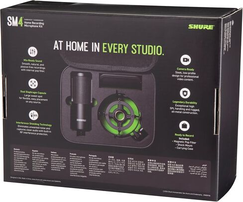 طقم ميكروفون تسجيل ستوديو SM4 من Shure، ميكروفون مكثف XLR Home Studio مع صوت جاهز للمزج - هيكل معدني بالكامل، يتضمن مرشح بوب مغناطيسي قابل للفصل وحامل للصدمات (SM4-K-KIT) in Saudi Arabia