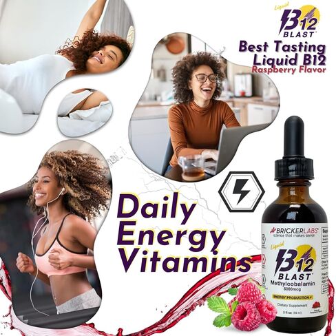 Bricker Labs B12 Blast Methylcobalamin فيتامين ب12 السائل، فيتامينات الطاقة، مكمل الطاقة (1000 ميكروجرام) in Kuwait
