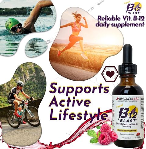 Bricker Labs B12 Blast Methylcobalamin فيتامين ب12 السائل، فيتامينات الطاقة، مكمل الطاقة (1000 ميكروجرام) in Kuwait