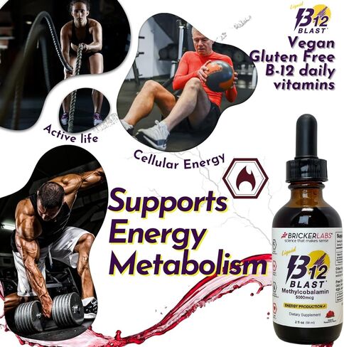 Bricker Labs B12 Blast Methylcobalamin فيتامين ب12 السائل، فيتامينات الطاقة، مكمل الطاقة (1000 ميكروجرام) in Kuwait