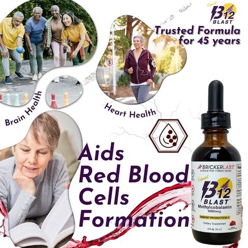 Bricker Labs B12 Blast Methylcobalamin فيتامين ب12 السائل، فيتامينات الطاقة، مكمل الطاقة (1000 ميكروجرام) in Kuwait