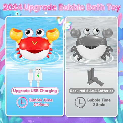 【ترقية 2024】 ألعاب حمام فقاعات السلطعون، صانع فقاعات حمام الأطفال القابلة لإعادة الشحن عبر USB للأطفال الصغار 1-3، آلة فقاعات حوض الاستحمام الأوتوماتيكية مع كونترال الموسيقى، ألعاب حوض الاستحمام وقت الاستحمام لهدايا الرضع in Kuwait