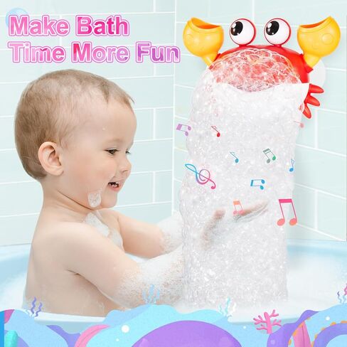【ترقية 2024】 ألعاب حمام فقاعات السلطعون، صانع فقاعات حمام الأطفال القابلة لإعادة الشحن عبر USB للأطفال الصغار 1-3، آلة فقاعات حوض الاستحمام الأوتوماتيكية مع كونترال الموسيقى، ألعاب حوض الاستحمام وقت الاستحمام لهدايا الرضع in Kuwait