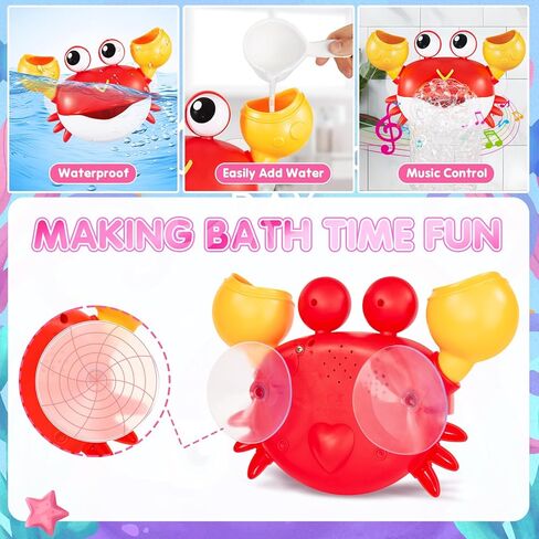 【ترقية 2024】 ألعاب حمام فقاعات السلطعون، صانع فقاعات حمام الأطفال القابلة لإعادة الشحن عبر USB للأطفال الصغار 1-3، آلة فقاعات حوض الاستحمام الأوتوماتيكية مع كونترال الموسيقى، ألعاب حوض الاستحمام وقت الاستحمام لهدايا الرضع in Kuwait