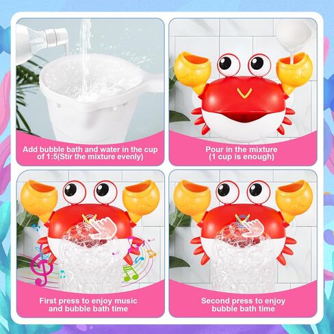 【ترقية 2024】 ألعاب حمام فقاعات السلطعون، صانع فقاعات حمام الأطفال القابلة لإعادة الشحن عبر USB للأطفال الصغار 1-3، آلة فقاعات حوض الاستحمام الأوتوماتيكية مع كونترال الموسيقى، ألعاب حوض الاستحمام وقت الاستحمام لهدايا الرضع in Kuwait