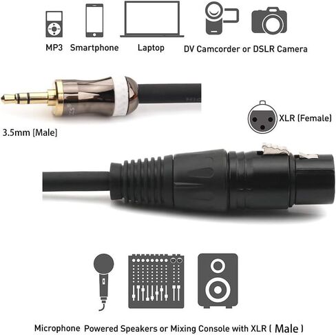 كابل ميكروفون MOBOREST 3.5 مم 1/8 بوصة TRS ستيريو إلى XLR أنثى، لاستوديوهات التسجيل الاحترافية، والعروض الحية، والمدارس، والكنيسة، والخطابة العامة، والحفلات ... إعداد الصوت (0.5M-1.6FT) in Kuwait