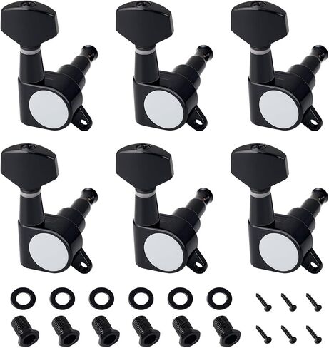 Banworks 6-In-Line Guitar Tuning Pegs 15:1 Ratio Sealed Guitar String Tuning Keys Machines with 45 Degree Fixing Tag for Strat ST Tele Electric Guitar Pack of 6 JT/JXQ-01 Black in Saudi Arabia