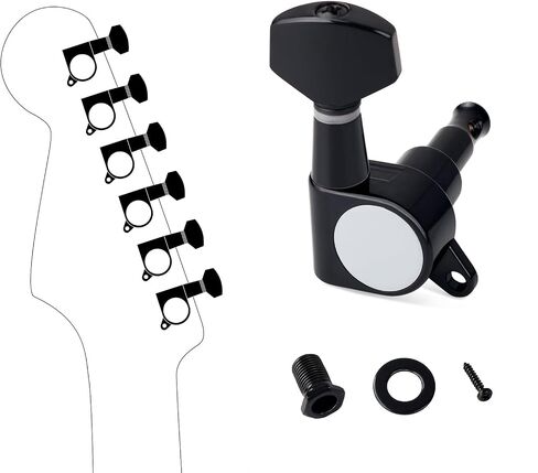 Banworks 6-In-Line Guitar Tuning Pegs 15:1 Ratio Sealed Guitar String Tuning Keys Machines with 45 Degree Fixing Tag for Strat ST Tele Electric Guitar Pack of 6 JT/JXQ-01 Black in Saudi Arabia