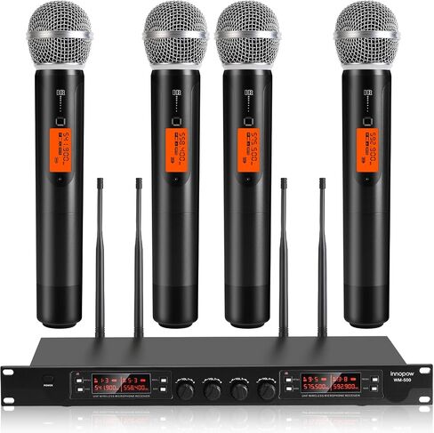 4 Channel Wireless Microphones System, Quad UHF Cordless Mic Set,4 * 40 Groups Metal Handheld Dynamic, Auto Scan, Long Range 200-300Ft,16 Hours Use for Church,Singing Bands (WM500) in Saudi Arabia