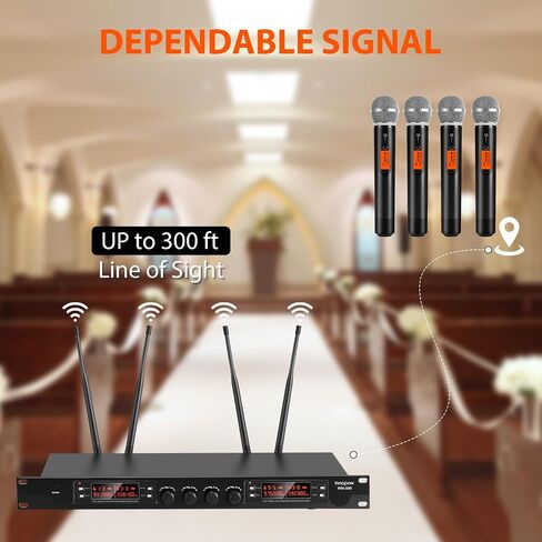 4 Channel Wireless Microphones System, Quad UHF Cordless Mic Set,4 * 40 Groups Metal Handheld Dynamic, Auto Scan, Long Range 200-300Ft,16 Hours Use for Church,Singing Bands (WM500) in Saudi Arabia