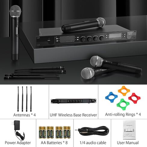 4 Channel Wireless Microphones System, Quad UHF Cordless Mic Set,4 * 40 Groups Metal Handheld Dynamic, Auto Scan, Long Range 200-300Ft,16 Hours Use for Church,Singing Bands (WM500) in Saudi Arabia