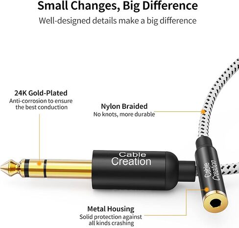 CableCreation 3.5 ملم جاك إلى 6.35 ملم جاك كابل 1FT، TRS 6.35 ملم 1/4 ذكر إلى 3.5 ملم 1/8 أنثى محول صوت جاك ستيريو لمكبر الصوت، الجيتار، البيانو، الكمبيوتر المحمول، المسرح المنزلي، الهاتف in Saudi Arabia