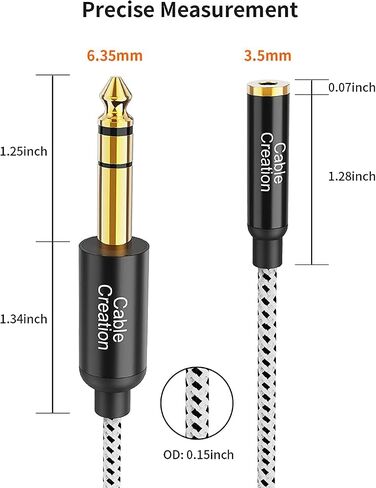 CableCreation 3.5 ملم جاك إلى 6.35 ملم جاك كابل 1FT، TRS 6.35 ملم 1/4 ذكر إلى 3.5 ملم 1/8 أنثى محول صوت جاك ستيريو لمكبر الصوت، الجيتار، البيانو، الكمبيوتر المحمول، المسرح المنزلي، الهاتف in Saudi Arabia