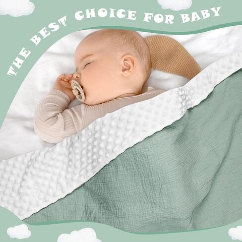 بطانيات أطفال من Hooyax Muslin، بطانية حضانة فائقة النعومة للأولاد والبنات، تصميم بطبقة مزدوجة، واجهة قطنية وظهر منقط، بطانيات دافئة لاستقبال القماط لحديثي الولادة، 30 بوصة × 40 بوصة أخضر in Kuwait