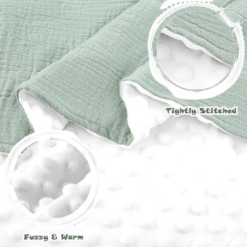 بطانيات أطفال من Hooyax Muslin، بطانية حضانة فائقة النعومة للأولاد والبنات، تصميم بطبقة مزدوجة، واجهة قطنية وظهر منقط، بطانيات دافئة لاستقبال القماط لحديثي الولادة، 30 بوصة × 40 بوصة أخضر in Kuwait
