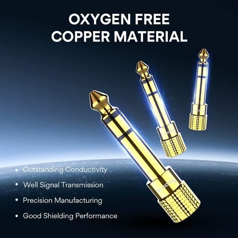 MAONO 6.35 ملم 1/4 ذكر إلى 3.5 ملم 1/8 أنثى محول سماعة رأس ستيريو لواجهة الصوت، خلاط، جيتار، بيانو كهربائي، أمبير، AD03 (مطلي بالذهب، 3 قطع) in Kuwait