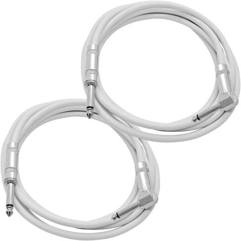 Seismic Audio - SAGC10R-White-2Pack - 2 Pack of 10 Foot White 1/4 Inch TS Right Angle to Straight Guitar Cables 10' Instrument 1/4" Guitar Cords in Saudi Arabia