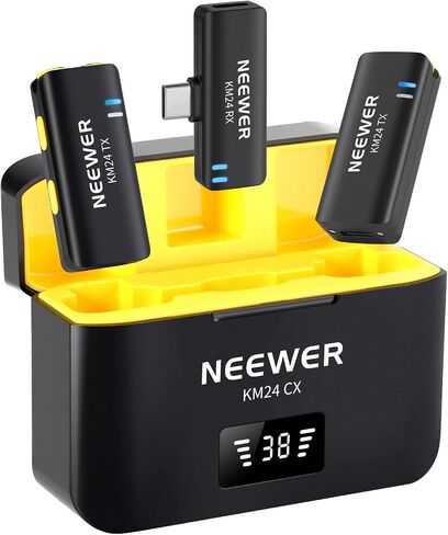 NEEWER Wireless Lavalier Microphone Kit for USB C, Dual Omnidirectional Condenser Lav Mics with Charging Case, Noise Canceling Lapel Mics Compatible with iPhone 15 Series Samsung Android Phone, KM24 in Saudi Arabia