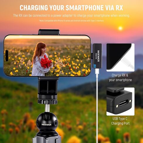 NEEWER Wireless Lavalier Microphone Kit for USB C, Dual Omnidirectional Condenser Lav Mics with Charging Case, Noise Canceling Lapel Mics Compatible with iPhone 15 Series Samsung Android Phone, KM24 in Saudi Arabia