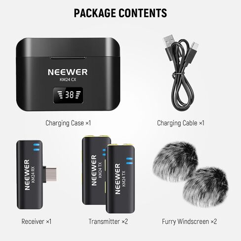 NEEWER Wireless Lavalier Microphone Kit for USB C, Dual Omnidirectional Condenser Lav Mics with Charging Case, Noise Canceling Lapel Mics Compatible with iPhone 15 Series Samsung Android Phone, KM24 in Saudi Arabia