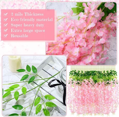 108 حزمة 43.2 بوصة / 3.6 قدم زهور الوستارية الاصطناعية المزيفة المعلقة زهور الوستارية الصناعية إكليل الحرير الوستارية الكرمة الروطان سلسلة زهور معلقة طويلة للمنزل وحفلات الزفاف الخارجية (حليبي) in Kuwait