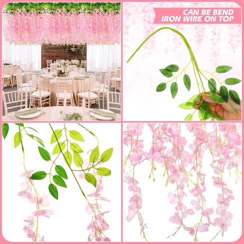 108 حزمة 43.2 بوصة / 3.6 قدم زهور الوستارية الاصطناعية المزيفة المعلقة زهور الوستارية الصناعية إكليل الحرير الوستارية الكرمة الروطان سلسلة زهور معلقة طويلة للمنزل وحفلات الزفاف الخارجية (حليبي) in Kuwait