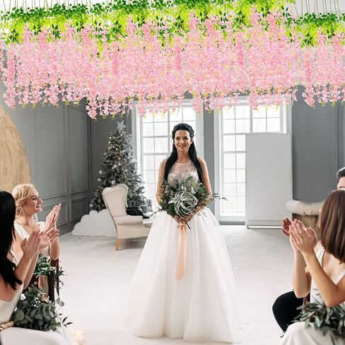 108 حزمة 43.2 بوصة / 3.6 قدم زهور الوستارية الاصطناعية المزيفة المعلقة زهور الوستارية الصناعية إكليل الحرير الوستارية الكرمة الروطان سلسلة زهور معلقة طويلة للمنزل وحفلات الزفاف الخارجية (حليبي) in Kuwait