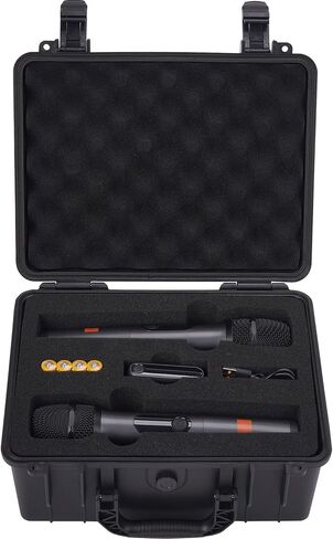 حافظة ميكروفون لاسلكية MGZNMTY لنظام ميكروفون JBL اللاسلكي 2، صندوق مقاوم للماء شديد التحمل لغناء ميكروفون الكاريوكي، جهاز استقبال ثنائي القناة، كابل، ملحقات بطاريات AA (أسود) in Kuwait