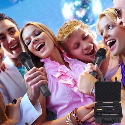 حافظة ميكروفون لاسلكية MGZNMTY لنظام ميكروفون JBL اللاسلكي 2، صندوق مقاوم للماء شديد التحمل لغناء ميكروفون الكاريوكي، جهاز استقبال ثنائي القناة، كابل، ملحقات بطاريات AA (أسود) in Kuwait