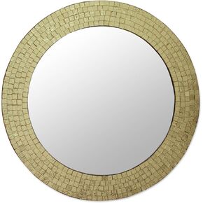 NOVICA Mosaic Glass Circle Wall Mounted Mirror from India, Metallic 'Silvery Glamour'