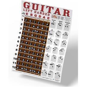 Left Handed Guitar Fretboard & Chord Chart - Instructional Poster for Left Hand Beginner 11"x17" Easy | A New Song Music