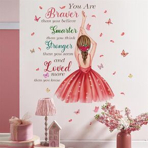 WAFT YEARN Vinyl Removable Lovely Girls Back View Flower Butterfly Wall Decal Wall Stickers for Nursery School Classroom Bedroom Bathroom Boys Girls Room Playroom Home Decor 20.4 in by 25.5 in