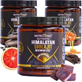 Organic SHILAJIT Gummies by NutroTonic | Cane Sugar Free, Sweetened by Organic Manuka Honey | Clean Formula | Natural Fulvic & Humic Acid | Heart & Brain, Cellular Health | 30 Healthy Gummies (1)