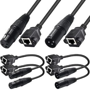 XLR 3Pin to RJ45 Female Cable, RJ45 Female to XLR Male Network Connector Extension Cable, Adapter Cable for DMX-CON Controller (4 Pack, 1-FT)