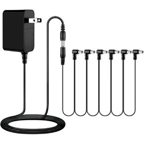 Guitar Pedal Power Supply Adapter 9V DC 1A(1000mA) with 6 Way Daisy Chain Cable for Effect Pedal Negative Tip