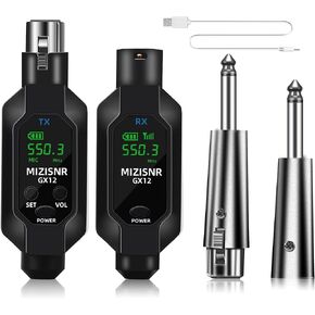 Wireless XLR Transmitter and Receiver, Rechargeable 16 Channels UHF Adapter System for Dynamic Microphones, Audio Mixer, Electric Guitar Bass, PA Speaker (197ft Range)