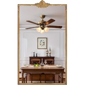 Traditional Wall Mirror, 24" x 41" Antique Gold Rectangle Bathroom Mirror, Retro Metal Frame Mantel Decorative Mirror, Baroque Inspired Home Decor for Vanity Bedroom Entryway