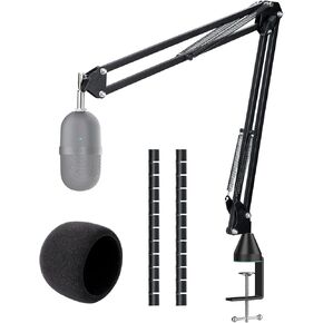 Razer Seiren Mini Boom Arm with Mic Foam Cover - Mic Suspension Mic Stand and Windscreen with 2 pcs Cable Sleeve Compatible with Razer Seiren Mini Streaming Microphone