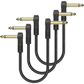HOSONGIN كابلات تصحيح الجيتار 6 بوصة نايلون مضفر الزاوية اليمنى، 1/4 بوصة الزاوية اليمنى كابل أداة دواسة الجيتار، موصل قابس مطلي بالذهب على شكل حرف C كابل دواسة تصحيح الجيتار - (3 عبوات) in Kuwait