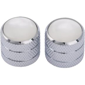 Musiclily Pro Metric Size Steel White Pearl Top Tele Dome Knobs for Import Fender Telecaster Electric Guitar/Precision Bass, Chrome (Set of 2)