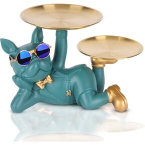 LCCCK French Bulldog Decor Sculpture, Creative Bulldog Statue with Sunglasses, Frenchie Decor Entryway Decor Key Tray for Home Decor Modern Art Dining Table Decor Office Small Object Tray