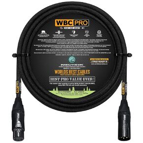 8 Foot - WBC-PRO-Quad Ultra-Silent Ultra-Flexible Balanced Star-Quad Cable with Neutrik Male & Female XLR Plugs & Black Tweed Jacket
