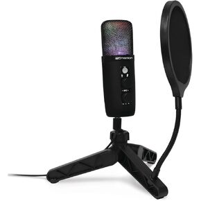 Emerson EAM-9052 USB Gaming & Streaming Condenser Microphone with LED Lighting and Pop Filter