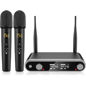 Wireless Microphone System Karaoke Machine - Rechargeable Handheld Dynamic Microphones, Dual Wireless Mics, Adjustable UHF Channels, Auto Scan, 320ft Range, Microphone for Karaoke