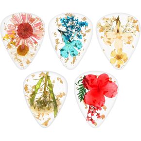 5 Pieces Flower Guitar Picks Dried Flower Resin Guitar Plectrums Heavy Handmade Colorful Guitar Plectrums Artist Guitar Pick for Bass Electric Acoustic Guitars Ukulele, Triangle