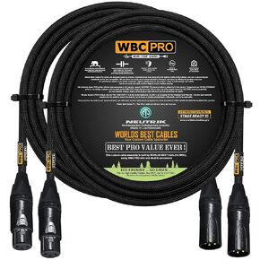 2 Units - 15 Foot - WBC-PRO-Quad Ultra-Silent Ultra-Flexible Balanced Star-Quad Cable with Neutrik Male & Female XLR Plugs & Black Tweed Jacket