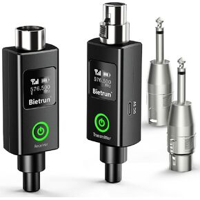 Bietrun Wireless XLR Transmitter Receiver with 48V Phantom Power, UHF 230ft Range, 30 Channels, Wired Change to Wireless Mic XLR Adapter for Dynamic or Condenser Mics (with XLR to 1/4'' Adapter)